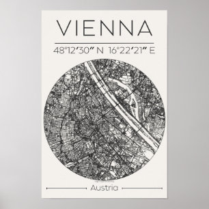 Póster de mapa de la ciudad de Viena – Arte mural