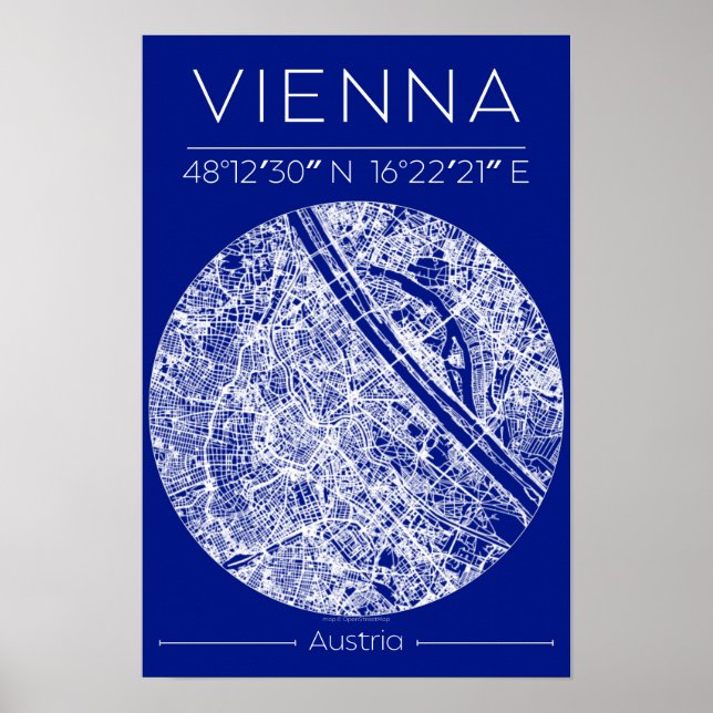 Póster de mapa de la ciudad de Viena en plano blue (Frente)