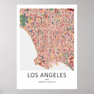 Póster de Mapa de Los Ángeles California Mapa Mo