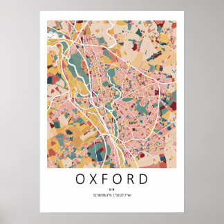 Póster de Mapa de Oxford Inglaterra | Arte de Pare