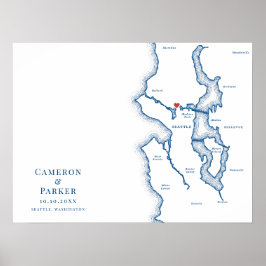 Póster de Mapa de Seattle Azul Marino Libro de Inv