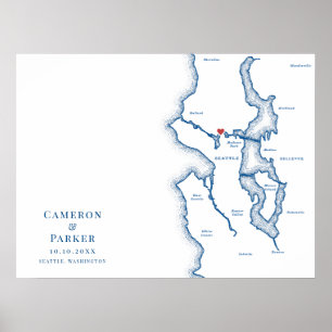 Póster de Mapa de Seattle Azul Marino Libro de Inv