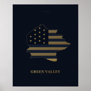 Póster de mapa de silueta de Green Valley Californ