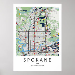 Póster de mapa de Spokane Washington Arte de map
