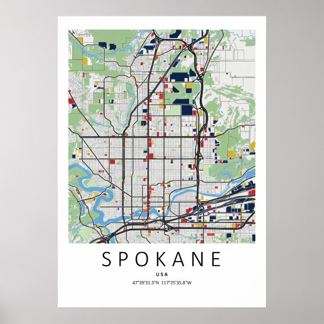 Póster de mapa de Spokane Washington | Arte de map (Frente)