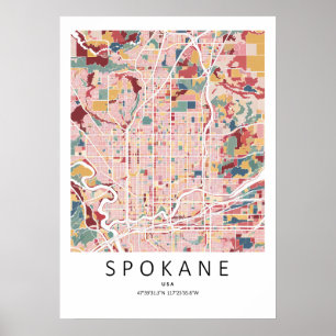 Póster de mapa de Spokane Washington   Arte de par