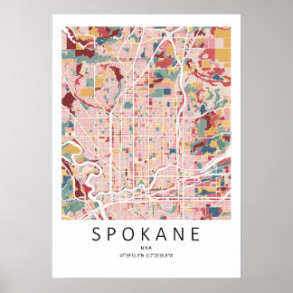 Póster de mapa de Spokane Washington | Arte de par
