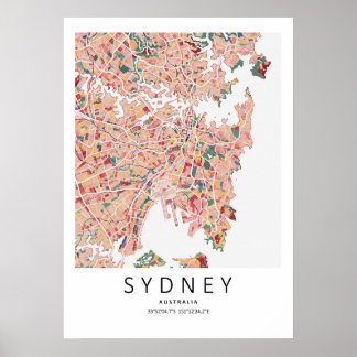 Póster de Mapa de Sydney Australia | Arte de Pared