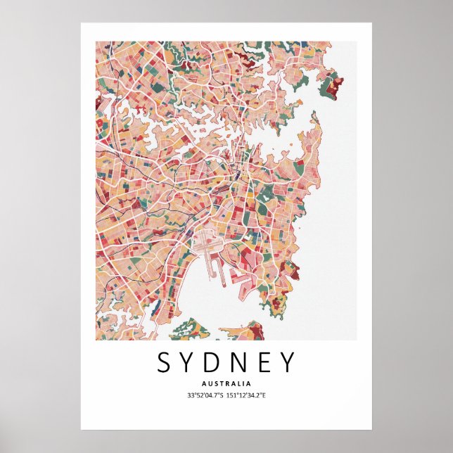 Póster de Mapa de Sydney Australia | Arte de Pared (Frente)