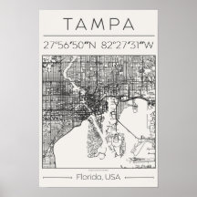 Póster de mapa de Tampa Florida en carbón ModernUr
