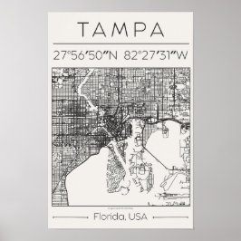 Póster de mapa de Tampa Florida en carbón ModernUr