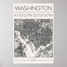 Póster de Mapa de Washington DC Charcoal City Mode