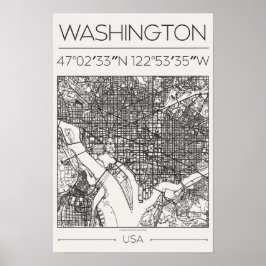 Póster de Mapa de Washington DC Charcoal City Mode