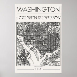 Póster de Mapa de Washington DC Charcoal City Mode