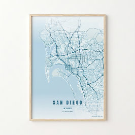 Póster de Mapa del Océano de San Diego Arte para P
