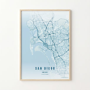 Póster de Mapa del Océano de San Diego Arte para P
