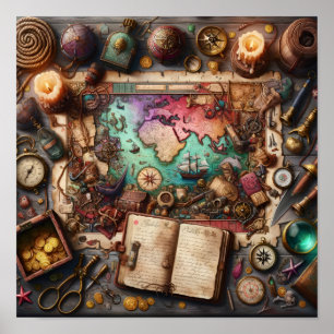 Póster de Mapa del Tesoro Pirata Vintage Explorado