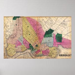 Póster de mapa detallado vintage de Brooklyn