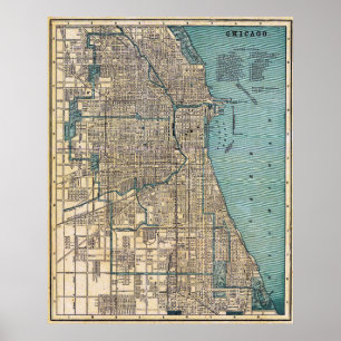 Póster de mapa detallado vintage de Chicago 1893