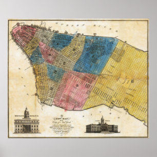 Póster de mapa detallado vintage de Nueva York