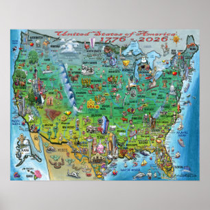 Póster de Mapa Divertido de Estados Unidos de Amér