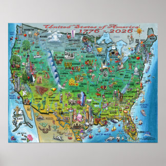 Póster de Mapa Divertido de Estados Unidos de Amér