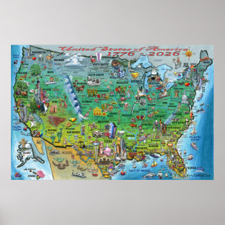 Póster de mapa divertido de Estados Unidos de Amér