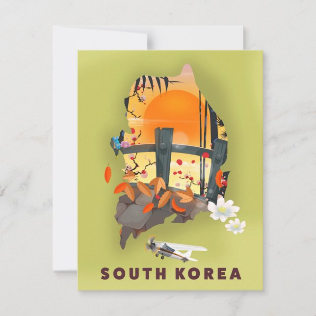 Póster de mapa ilustrado de Corea del Sur (Anverso)