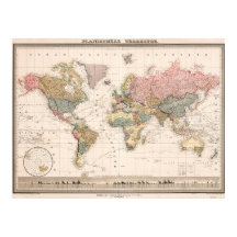 Póster de Mapa Mundial Colores Vainilla Vintage