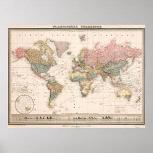Póster de Mapa Mundial Colores Vainilla Vintage