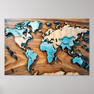 poster de Mapa Mundial de Arte de Muro de Madera e