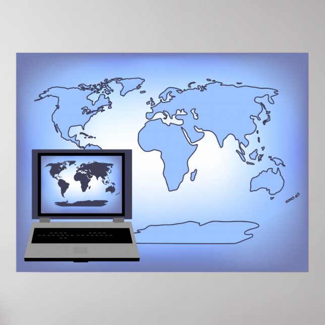 Póster de Mapa Mundial de Computadoras Portátiles (Frente)