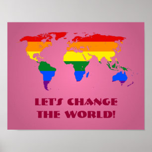 Póster de mapa mundial de orgullo arcoíris LGBT