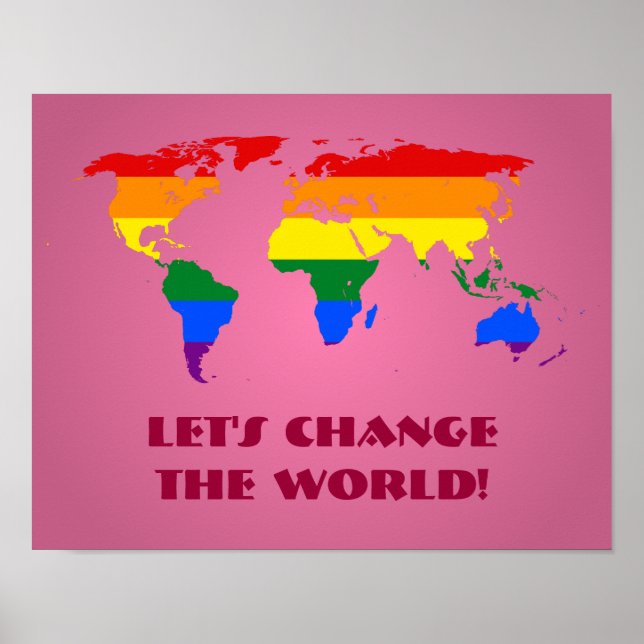 Póster de mapa mundial de orgullo arcoíris LGBT (Frente)