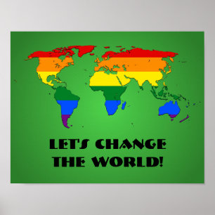 Póster de mapa mundial de orgullo arcoíris LGBT