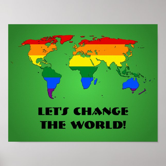 Póster de mapa mundial de orgullo arcoíris LGBT (Frente)