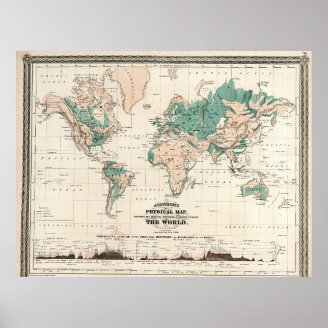 Póster de Mapa Mundial Detallado Vintage (Frente)