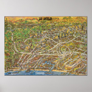 Póster de mapa pictórico vintage de Los Ángeles 19