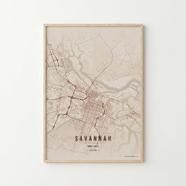 Póster de Mapa Rústico de Savannah Regalo de Arte 