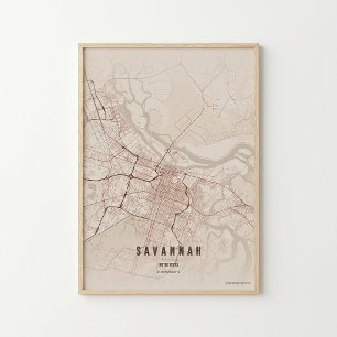 Póster de Mapa Rústico de Savannah Regalo de Arte