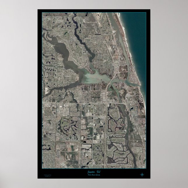 Póster de mapa satelital de Jupiter, Florida (Frente)