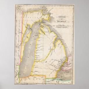 Póster de mapa vintage de la zona de Michigan 1825