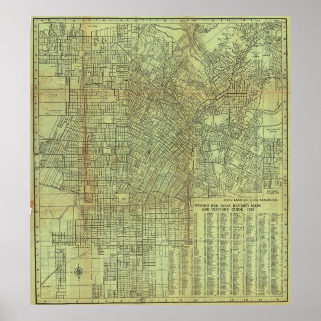 Póster de mapa vintage de Los Ángeles 1920 (Frente)