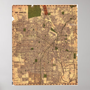 Póster de mapa vintage de Los Ángeles 1924