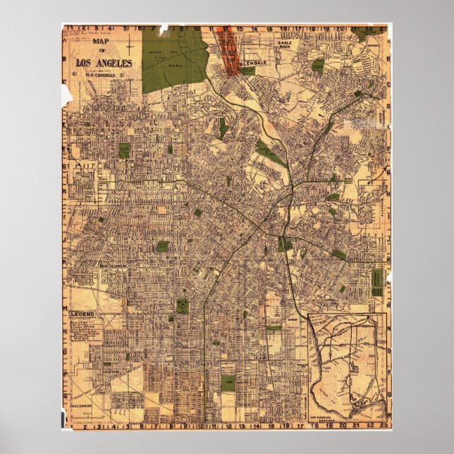 Póster de mapa vintage de Los Ángeles 1924 (Frente)