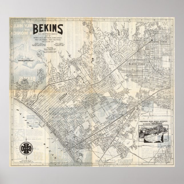 Póster de mapa vintage de Los Ángeles 1940 (Frente)