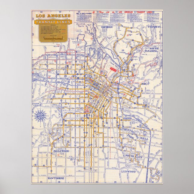 Póster de mapa vintage de Los Ángeles 1946 (Frente)