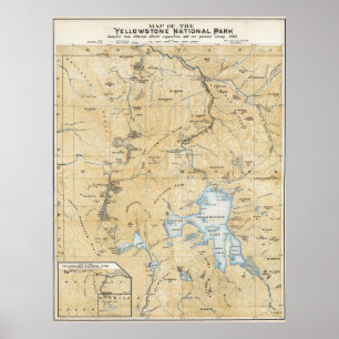 Póster de mapa vintage de Yellowstone, Gran Cañón