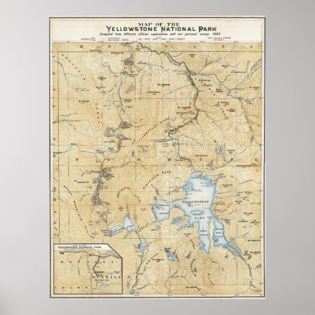 Póster de mapa vintage de Yellowstone, Gran Cañón  (Frente)