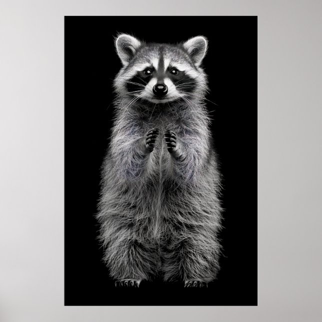 Póster de mapache negro y blanco adorable de pie (Frente)